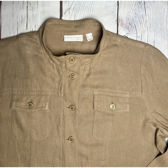Susan Graver Linen Rayon Button Up Jacket Beige Modern Top w Pockets L - Picture 3 of 9